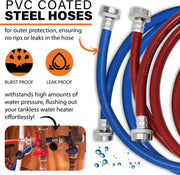 Chromex PVC coated steel hoses burst proof and leak proof for heavy duty tankless water heater flush kit