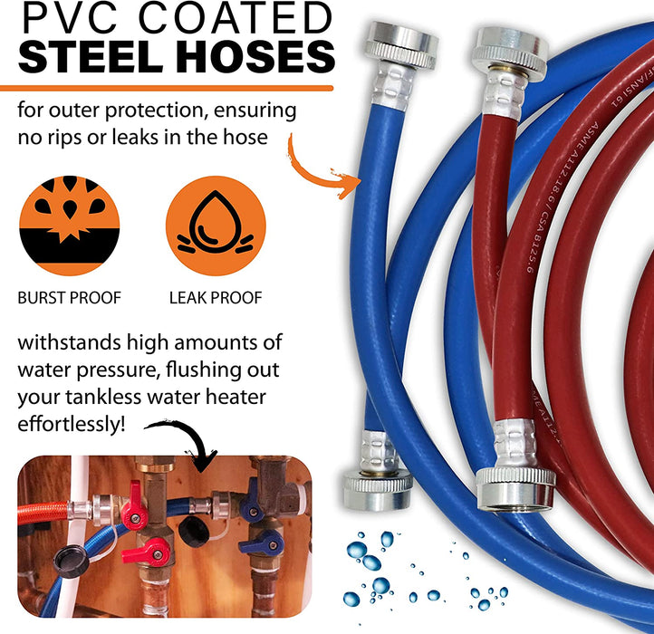 PVC coated steel hoses heavy duty tankless water heater flushing kit