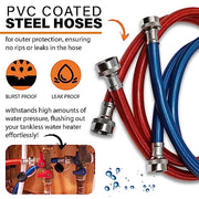 Chromex PVC coated steel hoses burst proof and leak proof for tankless water heater flush kit