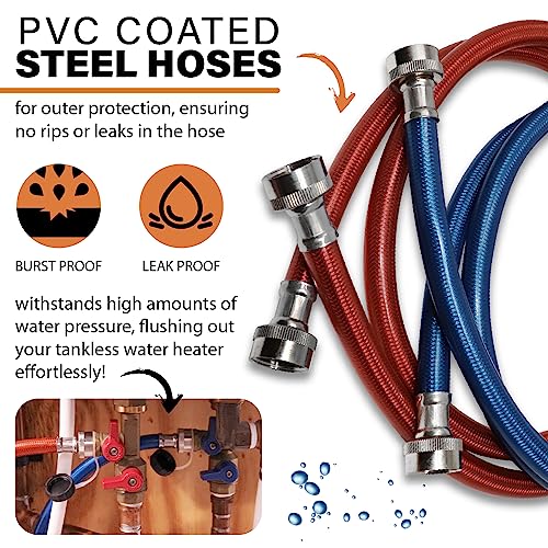 PVC coated steel hoses tankless water heater flushing kit