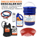 Tankless flush kit descaler with right angle hoses and submersible pump