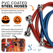 Chromex PVC coated steel hoses burst proof and leak proof for tankless water heater flush kit