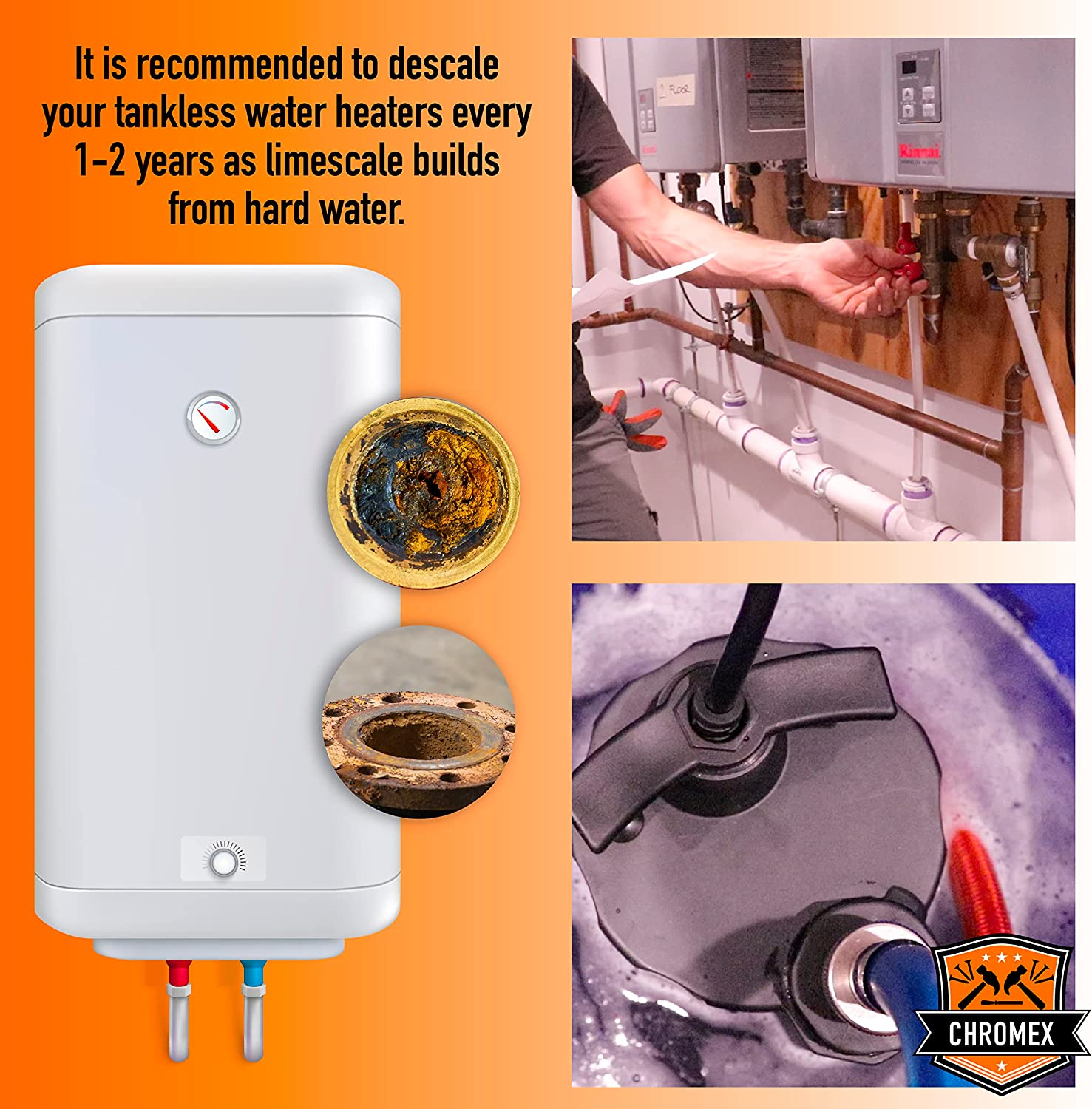 Tankless Water Heater Descaler, Add Vinegar Chromex Tools