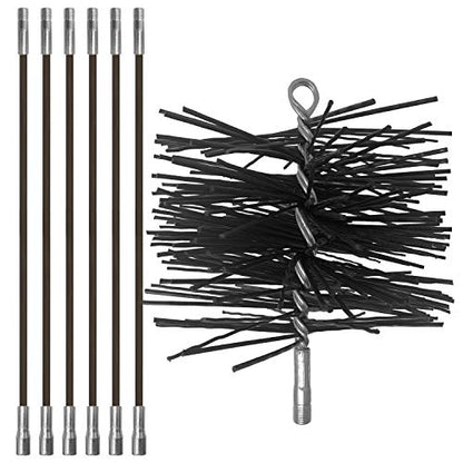 Chromex Chimney Cleaning Set - 6 Piece - 18 Foot Fiberglass Chimney Rod and 8 Inch Chimney Brush