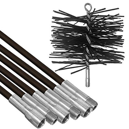 Chromex Chimney Cleaning Set - 6 Piece - 18 Foot Fiberglass Chimney Rod and 8 Inch Chimney Brush