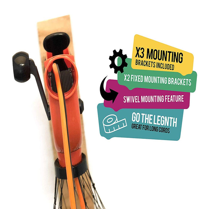 Extension Cord Reel Winder with 2 Fixed and 1 Swivel Wall Mount Brackets