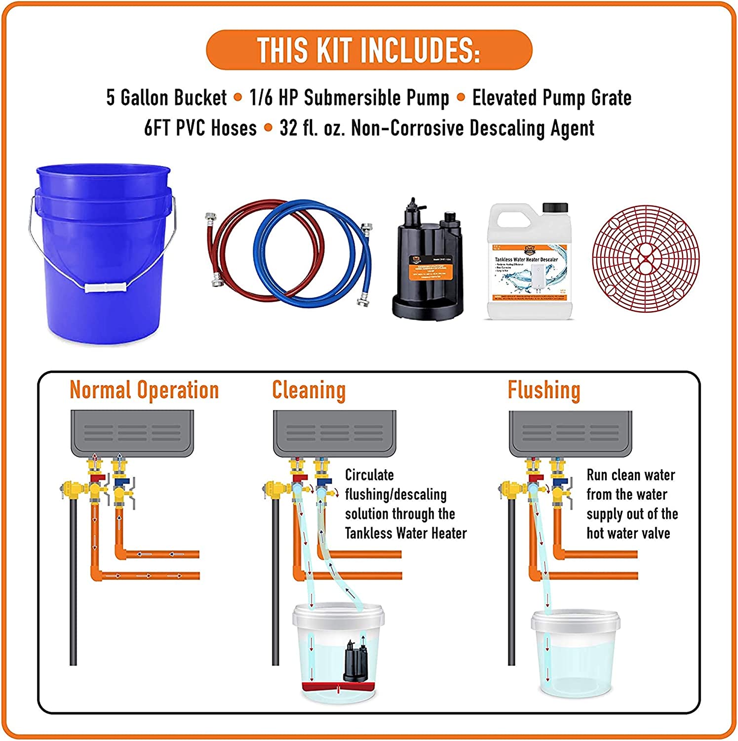 Chromex Tankless Water Heater Flush Kit with Certified Liquid Descaling Solution