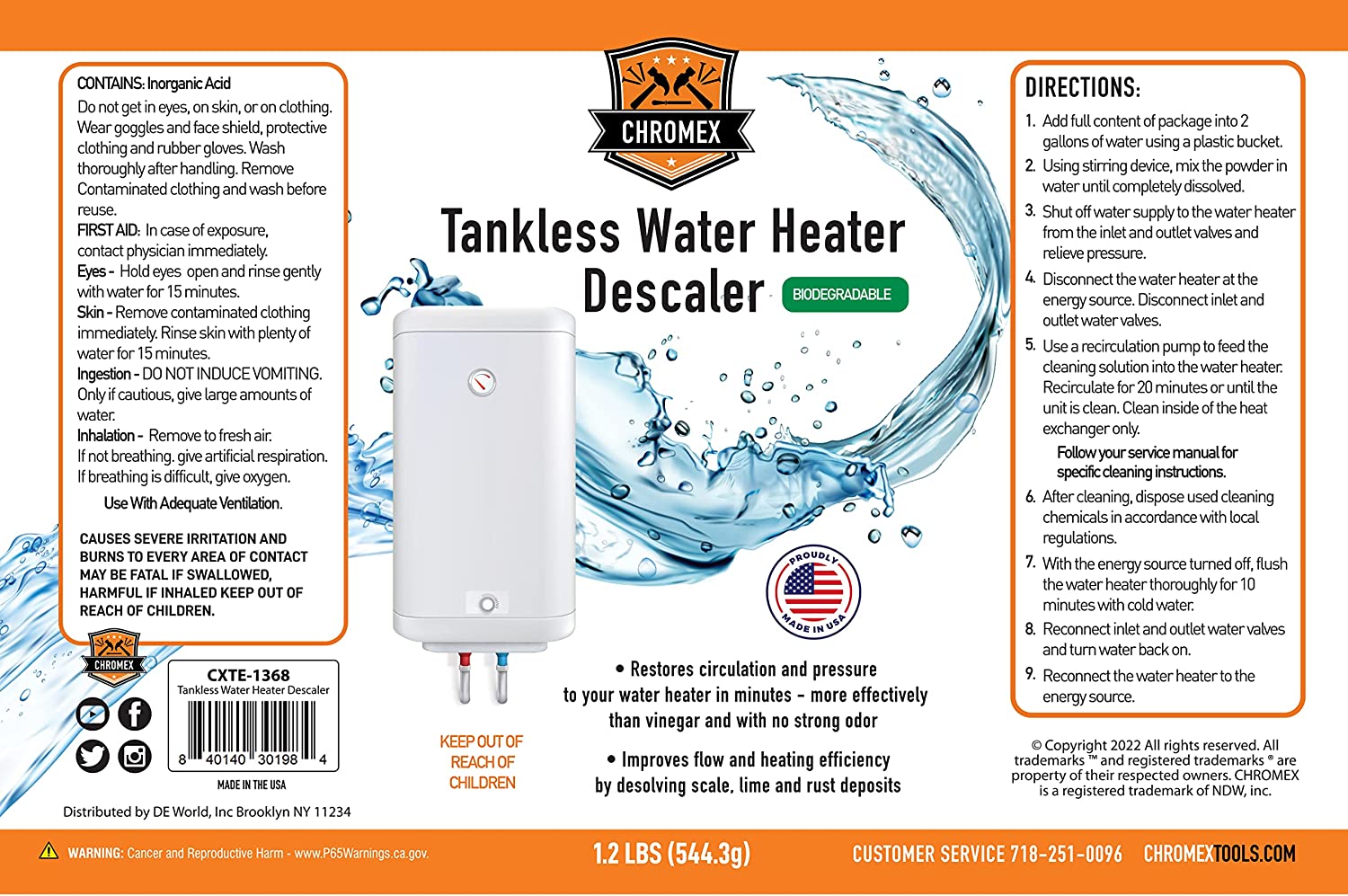 Chromex Tankless Heater Descaler Kit - Just Add Vinegar or Your