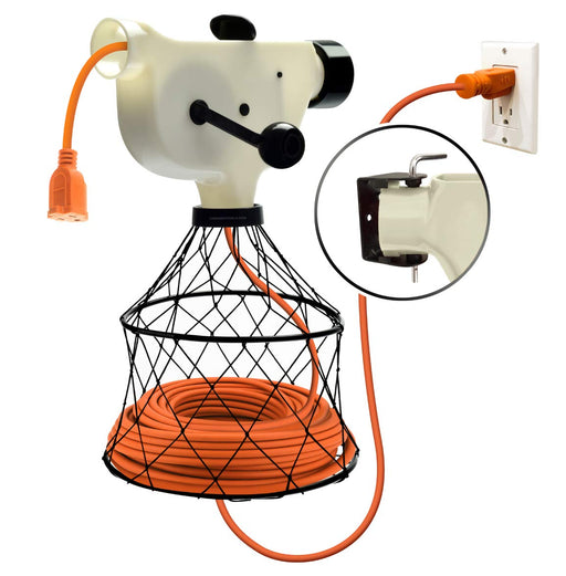Chromex extension cord winder white version wall mounted with orange extension cord storage