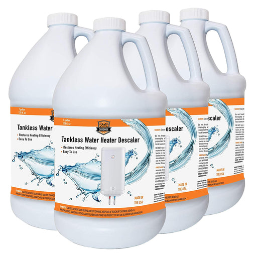 Chromex tankless water heater descaling solution 4 pack 1 gallon bottles made in USA