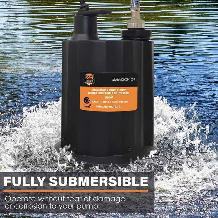 Chromex submersible pump with built-in thermal overload protection